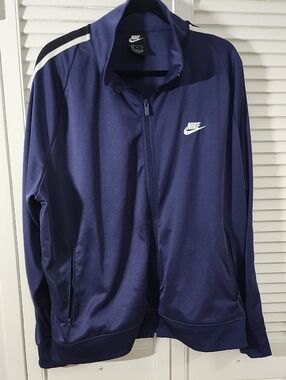 Nike Navy Track Jacket with White Logo and Shoulder Stripe